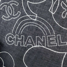 Load image into Gallery viewer, CHANEL CC Logo/Camellia Scarf Black/White Cashmere70% Silk30%
