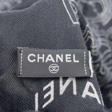 Load image into Gallery viewer, CHANEL CC Logo/Camellia Scarf Black/White Cashmere70% Silk30%
