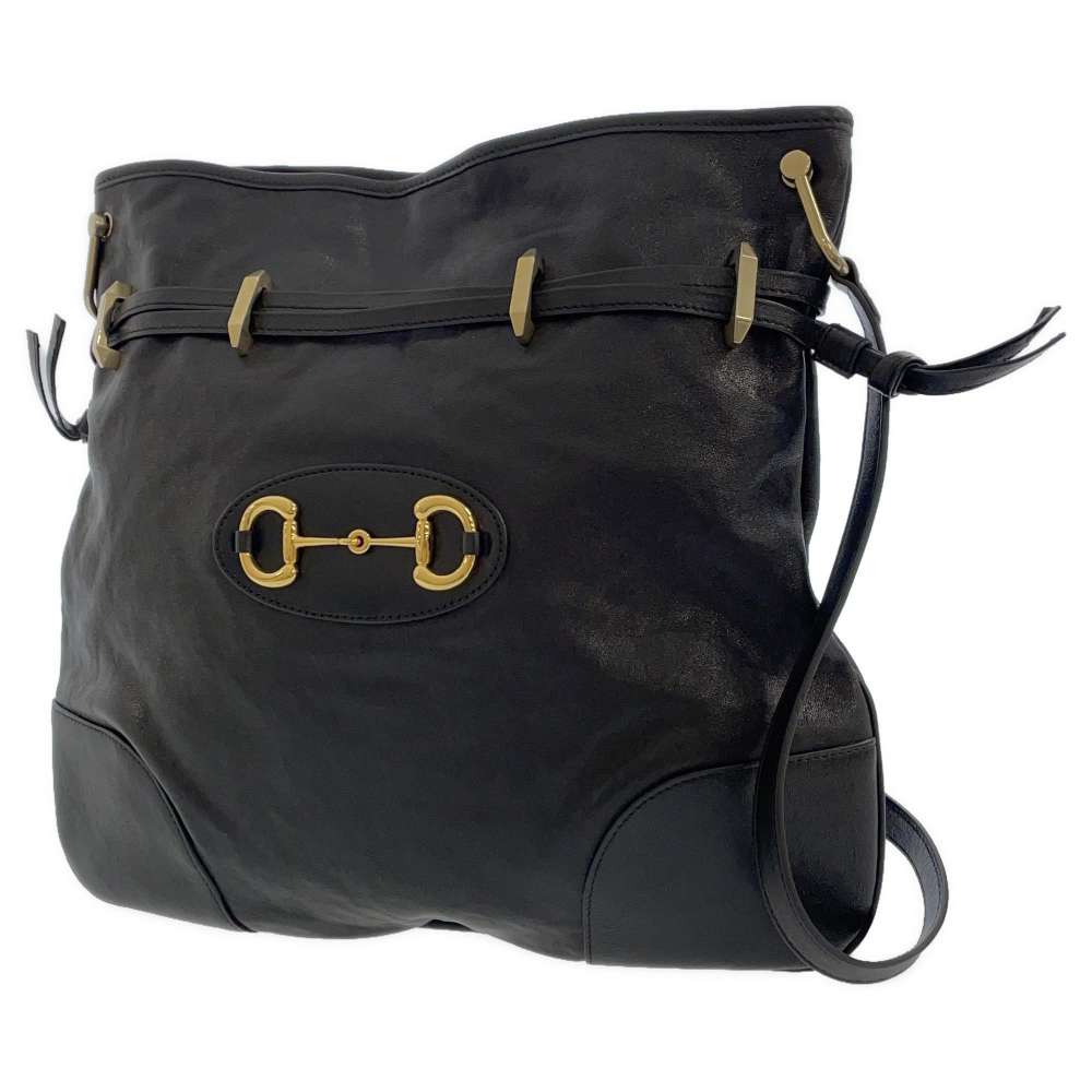 GUCCI Horsebit Shoulder Bag Black 602089 Leather