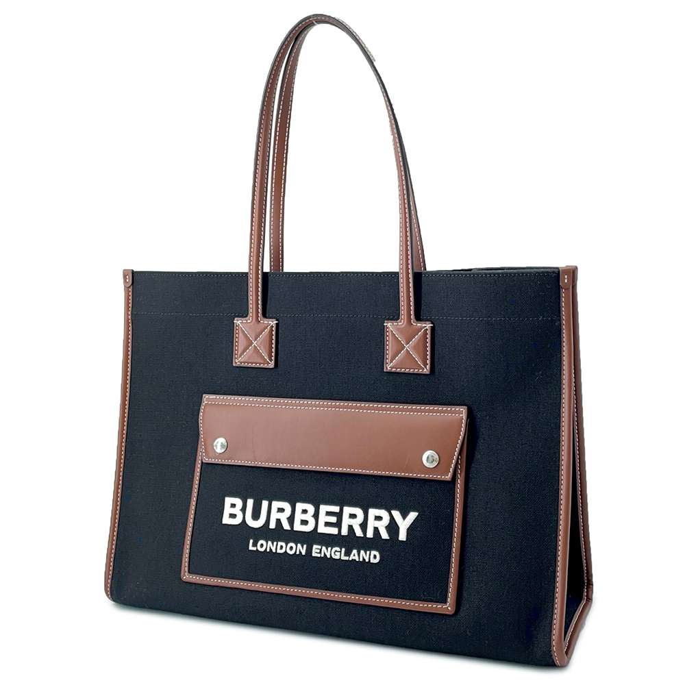 BURBERRY Freya Logo Tote Bag Black/Brown 8055747 Canvas Leather
