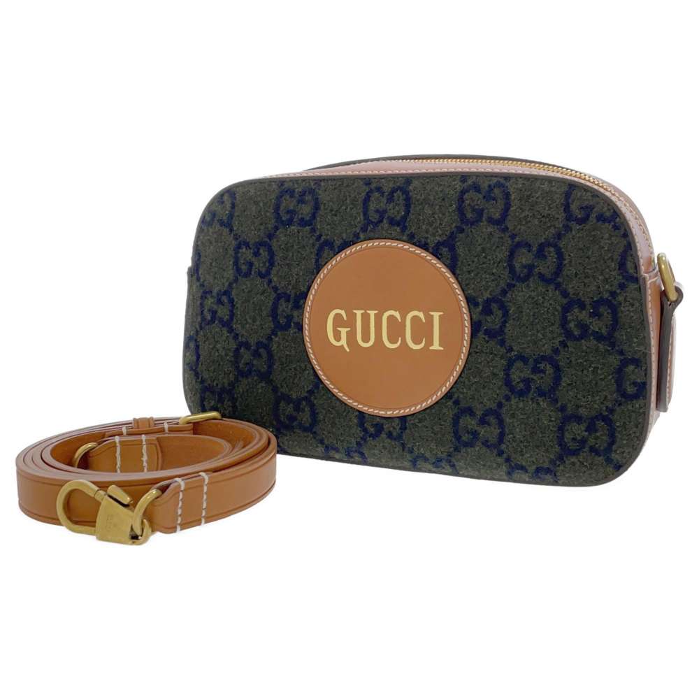 GUCCI Script logo Shoulder Bag Green/Brown 671625 Wool  Leather
