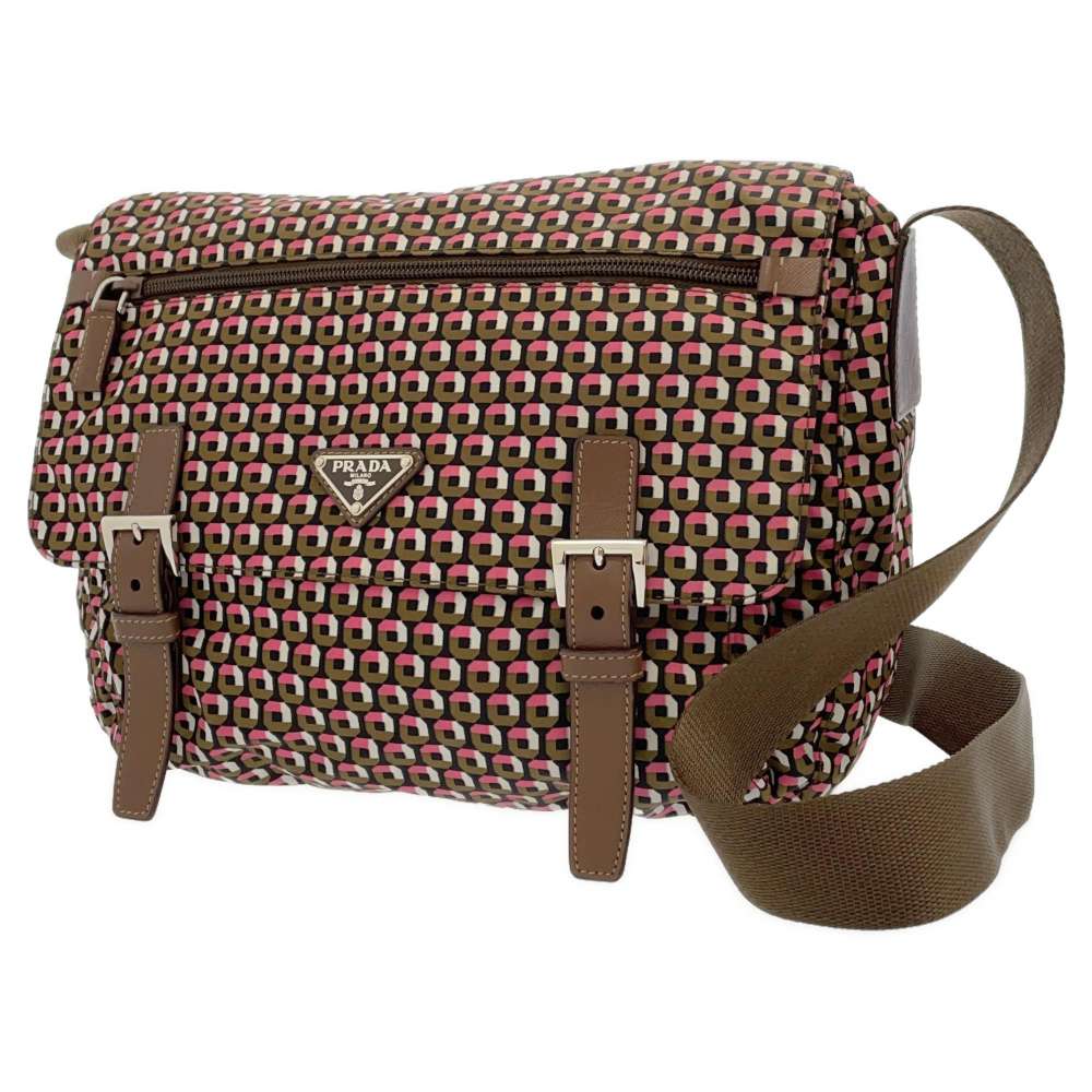 PRADA Messenger bag Pink/Brown/White BT6671 Nylon