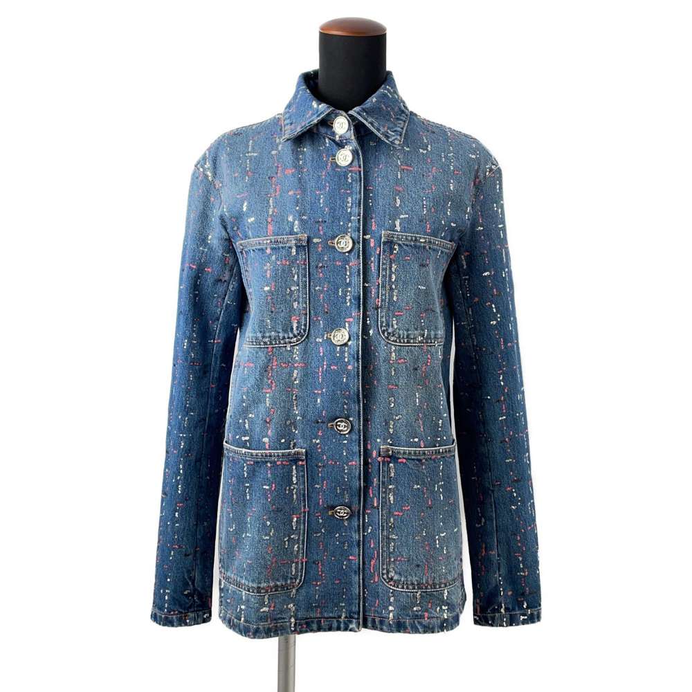 CHANEL Denim Jacket Size 38 Blue P75259 Cotton100%